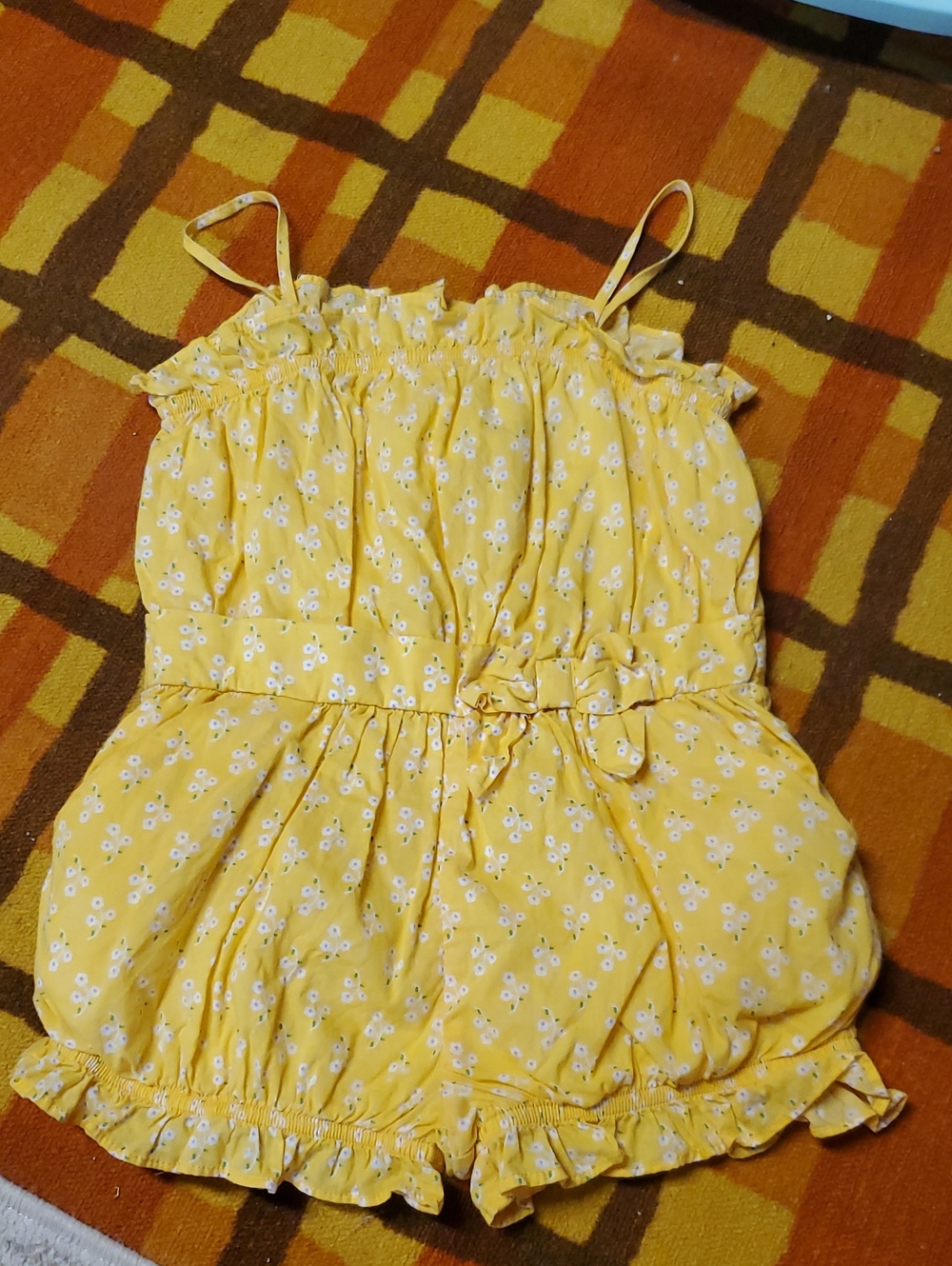 Janie and Jack Girls Size 5T Yellow Floral Romper with Spaghetti Straps